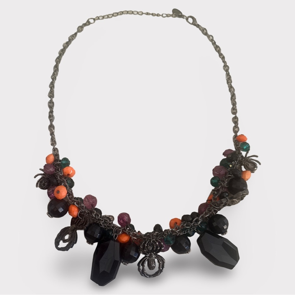Vintage Halloween Spider Beaded Statement Necklace Pier 1 - Picture 2 of 4